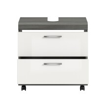 Waschbeckenunterschrank >Scout< in Rauchsilber/Weiß hochglanz - 60x60x34 (BxHxT)