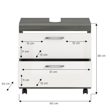 Waschbeckenunterschrank >Scout< in Rauchsilber/Weiß hochglanz - 60x60x34 (BxHxT)