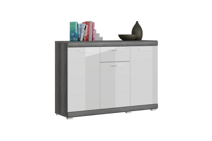 Kommode >Scout< in Rauchsilber/Weiß hochglanz - 120x85x37cm (BxHxT)