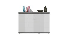 Kommode >Scout< in Rauchsilber/Weiß hochglanz - 120x85x37cm (BxHxT)