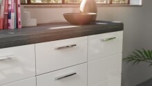 Kommode >Scout< in Rauchsilber/Weiß hochglanz - 165x85x37cm (BxHxT)