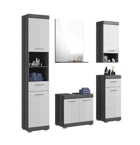 Badezimmer-Set >Scout< in Rauchsilber/Weiß hochglanz - 164x191x34cm (BxHxT)