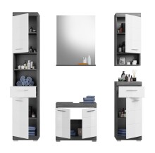 Badezimmer-Set >Scout< in Rauchsilber/Weiß hochglanz - 164x191x34cm (BxHxT)