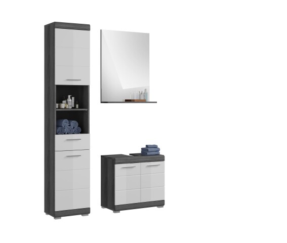 Badezimmer-Set >Scout< in Rauchsilber/Weiß hochglanz - 112x191x34cm (BxHxT)