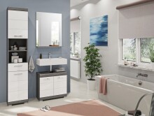 Badezimmer-Set >Scout< in Rauchsilber/Weiß hochglanz - 112x191x34cm (BxHxT)