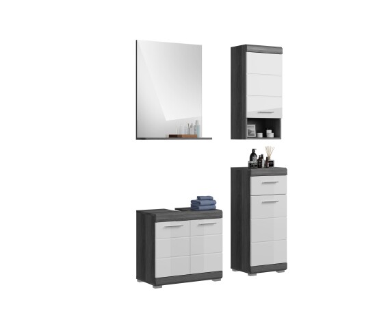 Badezimmer-Set >Scout< in Rauchsilber/Weiß hochglanz - 112x191x34cm (BxHxT)