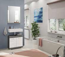 Badezimmer-Set >Scout< in Rauchsilber/Weiß hochglanz - 60x191x34cm (BxHxT)