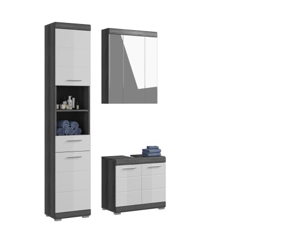 Badezimmer-Set >Scout< in Rauchsilber/Weiß hochglanz - 112x191x34cm (BxHxT)