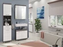 Badezimmer-Set >Scout< in Rauchsilber/Weiß hochglanz - 112x191x34cm (BxHxT)