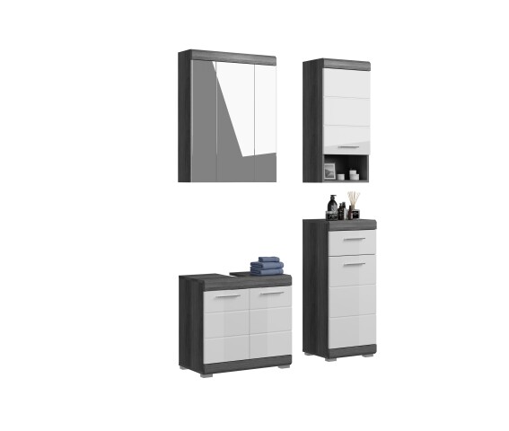 Badezimmer-Set >Scout< in Rauchsilber/Weiß hochglanz - 112x191x34cm (BxHxT)