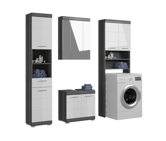 Badezimmer-Set >Scout< in Rauchsilber/Weiß hochglanz - 190x191x34cm (BxHxT)