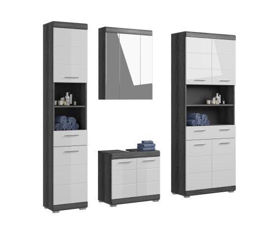 Badezimmer-Set >Scout< in Rauchsilber/Weiß hochglanz - 186x191x34cm (BxHxT)