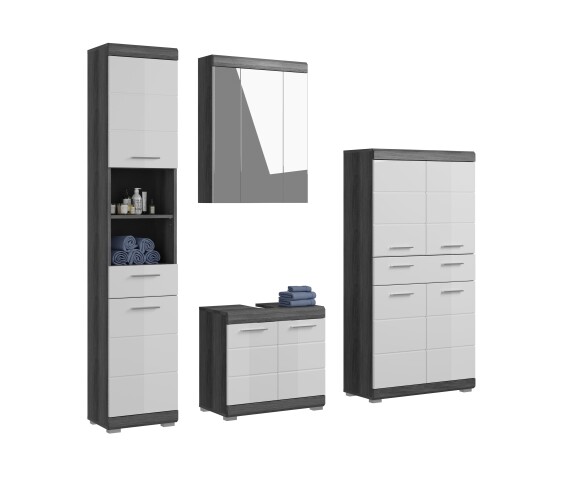 Badezimmer-Set >Scout< in Rauchsilber/Weiß hochglanz - 186x191x34cm (BxHxT)