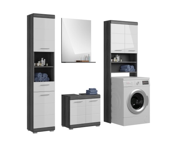 Badezimmer-Set >Scout< in Rauchsilber/Weiß hochglanz - 190x191x34cm (BxHxT)