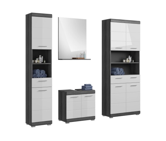 Badezimmer-Set >Scout< in Rauchsilber/Weiß hochglanz - 186x191x34cm (BxHxT)