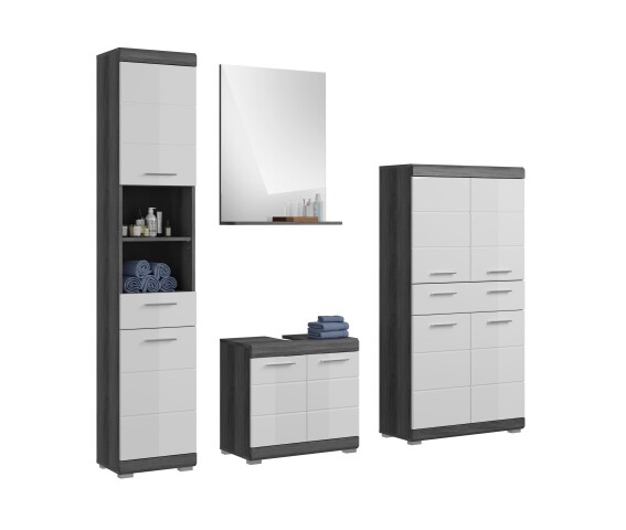 Badezimmer-Set >Scout< in Rauchsilber/Weiß hochglanz - 186x191x34cm (BxHxT)