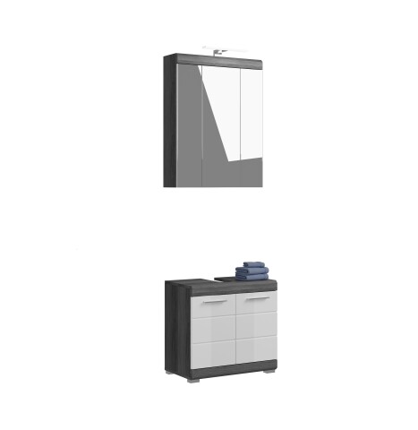 Badezimmer-Set >Scout< in Rauchsilber/Weiß hochglanz - 60x191x34cm (BxHxT)