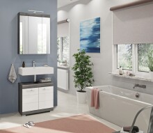 Badezimmer-Set >Scout< in Rauchsilber/Weiß hochglanz - 60x191x34cm (BxHxT)