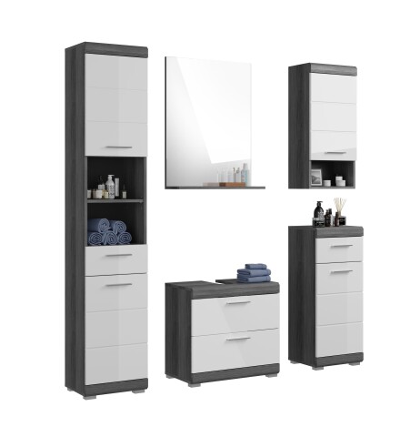 Badezimmer-Set >Scout< in Rauchsilber/Weiß hochglanz - 164x191x37cm (BxHxT)