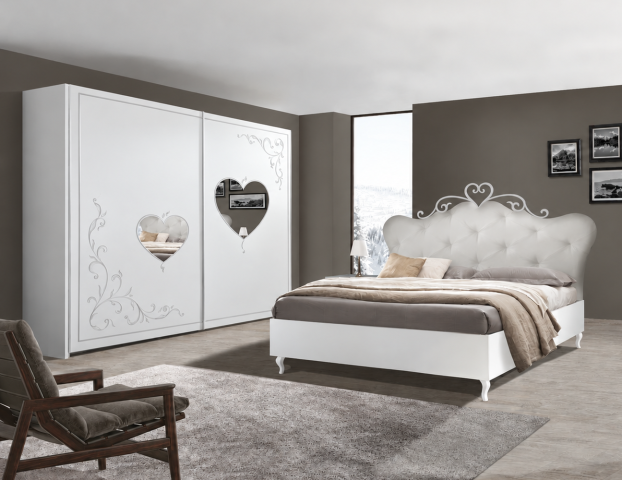Schlafzimmer-Set >Salvina< in weiss - Kleiderschrank 243x230x57cm + Bett 206x130x205cm (BxHxT)