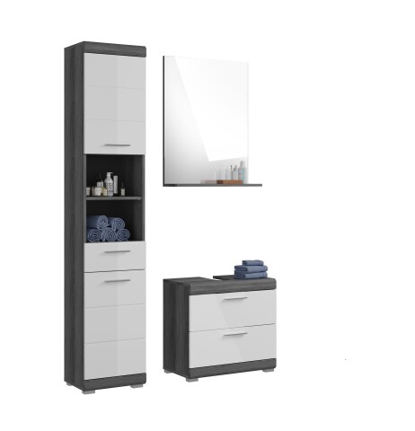 Badezimmer-Set >Scout< in Rauchsilber/Weiß hochglanz - 112x191x34cm (BxHxT)