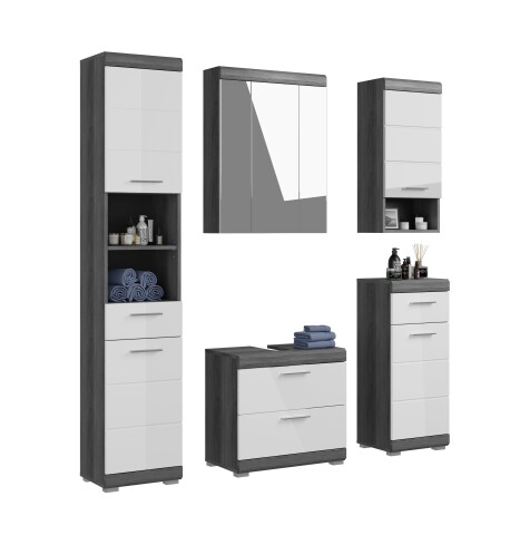 Badezimmer-Set >Scout< in Rauchsilber/Weiß hochglanz - 164x191x34cm (BxHxT)