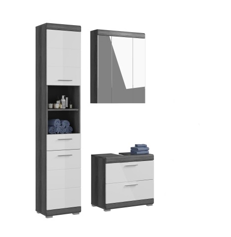 Badezimmer-Set >Scout< in Rauchsilber/Weiß hochglanz - 112x191x34cm (BxHxT)