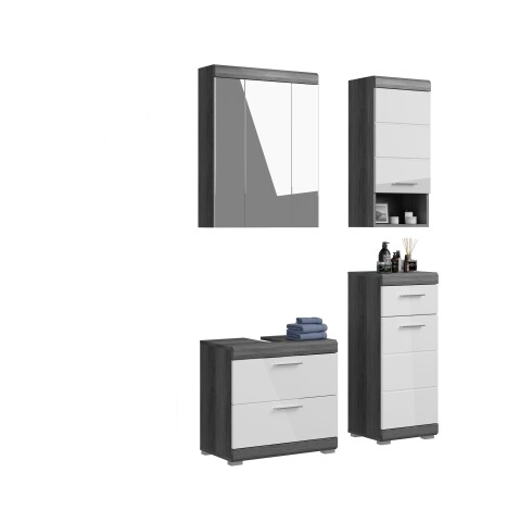Badezimmer-Set >Scout< in Rauchsilber/Weiß hochglanz - 112x191x34cm (BxHxT)