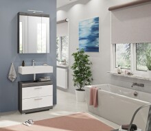 Badezimmer-Set >Scout< in Rauchsilber/Weiß hochglanz - 60x191x34cm (BxHxT)
