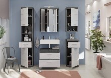 Badezimmer-Set >Scout< in Rauchsilber/Weiß hochglanz - 60x191x34cm (BxHxT)