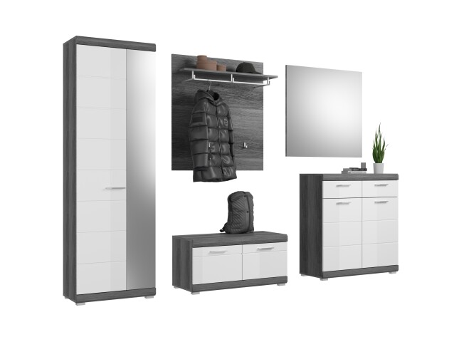 Garderoben-Set >Scout< in Rauchsilber/Weiß hochglanz - 272x197x40cm (BxHxT)