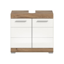 Waschbeckenunterschrank >Wave< in Nox Oak Dekor / Weiß - 60x56x34cm (BxHxT)