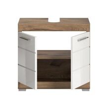 Waschbeckenunterschrank >Wave< in Nox Oak Dekor / Weiß - 60x56x34cm (BxHxT)