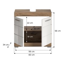 Waschbeckenunterschrank >Wave< in Nox Oak Dekor / Weiß - 60x56x34cm (BxHxT)