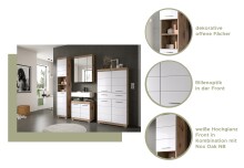Waschbeckenunterschrank >Wave< in Nox Oak Dekor / Weiß - 60x56x34cm (BxHxT)