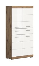 Hochschrank >Wave< in Nox Oak Nachbildung/Weiß hochglanz - 74x141x31cm (BxHxT)