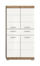 Hochschrank >Wave< in Nox Oak Nachbildung/Weiß hochglanz - 74x141x31cm (BxHxT)