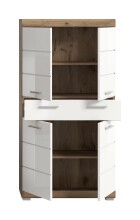 Hochschrank >Wave< in Nox Oak Nachbildung/Weiß hochglanz - 74x141x31cm (BxHxT)