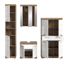 Badezimmer-Set >Wave< in Nox Oak Nachbildung/Weiß hochglanz - 204x191x34 (BxHxT)