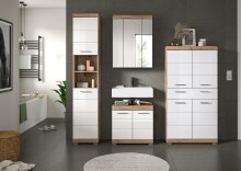 Badezimmer-Set >Wave< in Nox Oak Nachbildung/Weiß hochglanz - 204x191x34 (BxHxT)