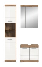 Badezimmer-Set >Wave< in Nox Oak Nachbildung/Weiß hochglanz - 112x191x34 (BxHxT)