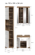 Badezimmer-Set >Wave< in Nox Oak Nachbildung/Weiß hochglanz - 112x191x34 (BxHxT)