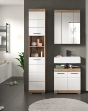 Badezimmer-Set >Wave< in Nox Oak Nachbildung/Weiß hochglanz - 112x191x34 (BxHxT)