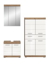 Badezimmer-Set >Wave< in Nox Oak Nachbildung/Weiß hochglanz - 149x191x34 (BxHxT)