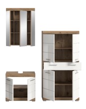 Badezimmer-Set >Wave< in Nox Oak Nachbildung/Weiß hochglanz - 149x191x34 (BxHxT)