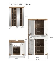 Badezimmer-Set >Wave< in Nox Oak Nachbildung/Weiß hochglanz - 149x191x34 (BxHxT)