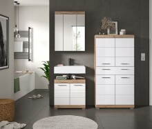 Badezimmer-Set >Wave< in Nox Oak Nachbildung/Weiß hochglanz - 149x191x34 (BxHxT)