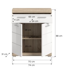 Hochschrank >Lambada< in Eiche Sonoma Dekor /Weiß hochglanz - 74x88x31cm (BxHxT)