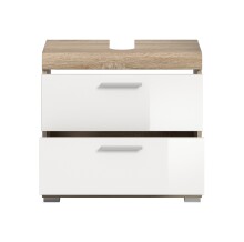 Waschbeckenunterschrank >Lambada< in Eiche Dekor / Weiß - 60x56x34cm (BxHxT)