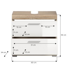 Waschbeckenunterschrank >Lambada< in Eiche Dekor / Weiß - 60x56x34cm (BxHxT)